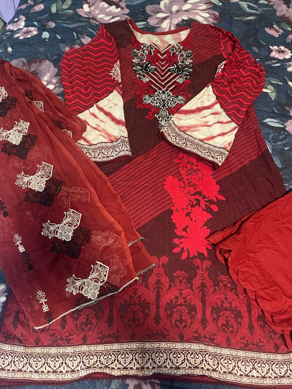 Red lawn Salwar Kameez